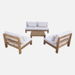 Salon De Jardin Bois Premium 5 Places Couleur : Bois / Beige -Sweeek AC4XXLBG 03