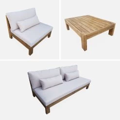 Salon De Jardin Bois Premium 5 Places Couleur : Bois / Beige -Sweeek AC4XXLBG 05