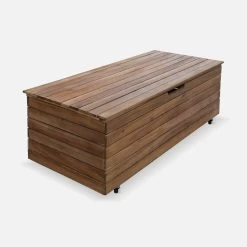 Coffre De Jardin Bois 110L Avec Vérins Et Roulettes -Sweeek ACBOX107NAT 01