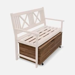 Coffre De Jardin Bois 110L Avec Vérins Et Roulettes -Sweeek ACBOX107NAT 04
