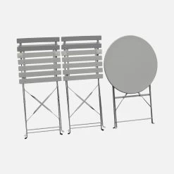 Table De Jardin Bistrot Pliable Métal, 2 Chaises Couleur : Gris Taupe -Sweeek BS60C2BN 05
