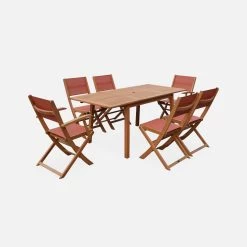 Table De Jardin Extensible Bois , 6 Chaises Couleur : Bois / Terra Cotta -Sweeek EC180R6TC 01