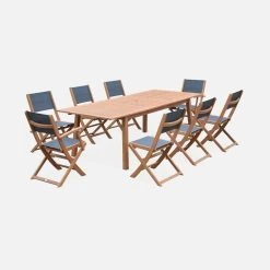 Table De Jardin Extensible Bois , 8 Chaises Couleur : Bois / Anthracite -Sweeek EC240R8AT 01