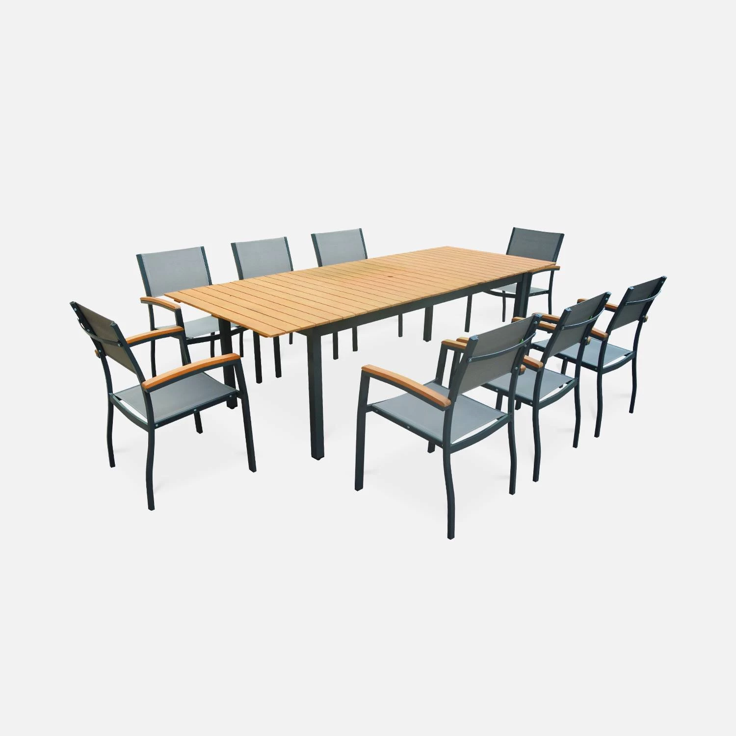 Table De Jardin Extensible Bois Et Aluminium, 8 Chaises Couleur : Anthracite / Gris Taupe 3 Table De Jardin Extensible Bois Et Aluminium, 8 Chaises Couleur : Anthracite / Gris Taupe – Image 3