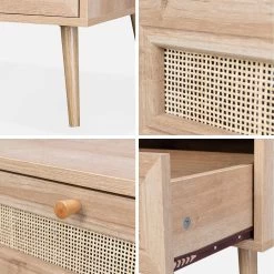 Table Basse Scandinave En Cannage, 1 Tiroir Couleur : Naturel -Sweeek IBOCOFTABLE 05