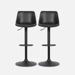Tabouret Bar Réglable 60,5/81,5cm Simili Cuir (lot De 2) Couleur : Noir -Sweeek IBSAJPUX2BK 02