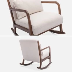 Rocking Chair Scandinave En Bois Et Tissu Bouclette -Sweeek IRACSCALWLBOUCL 03