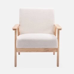 Fauteuil Scandinave Bouclettes Et Bois D'hévéa -Sweeek ISKACLS1BOUCL 02