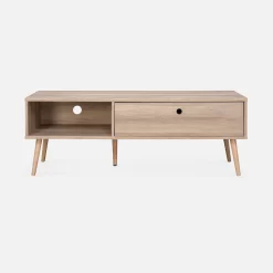 Meuble TV Scandinave Effet Bois 2 Espaces De Rangement 120 Cm 10 Meuble TV Scandinave Effet Bois 2 Espaces De Rangement 120 Cm -Sweeek ISNTVS120NAT 02