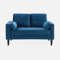 Canapé 2 Places Vintage Velours Pieds Bois D'hévéa Couleur : Bleu 10 Canapé 2 Places Vintage Velours Pieds Bois D'hévéa Couleur : Bleu -Sweeek ISOF2VVBD 02