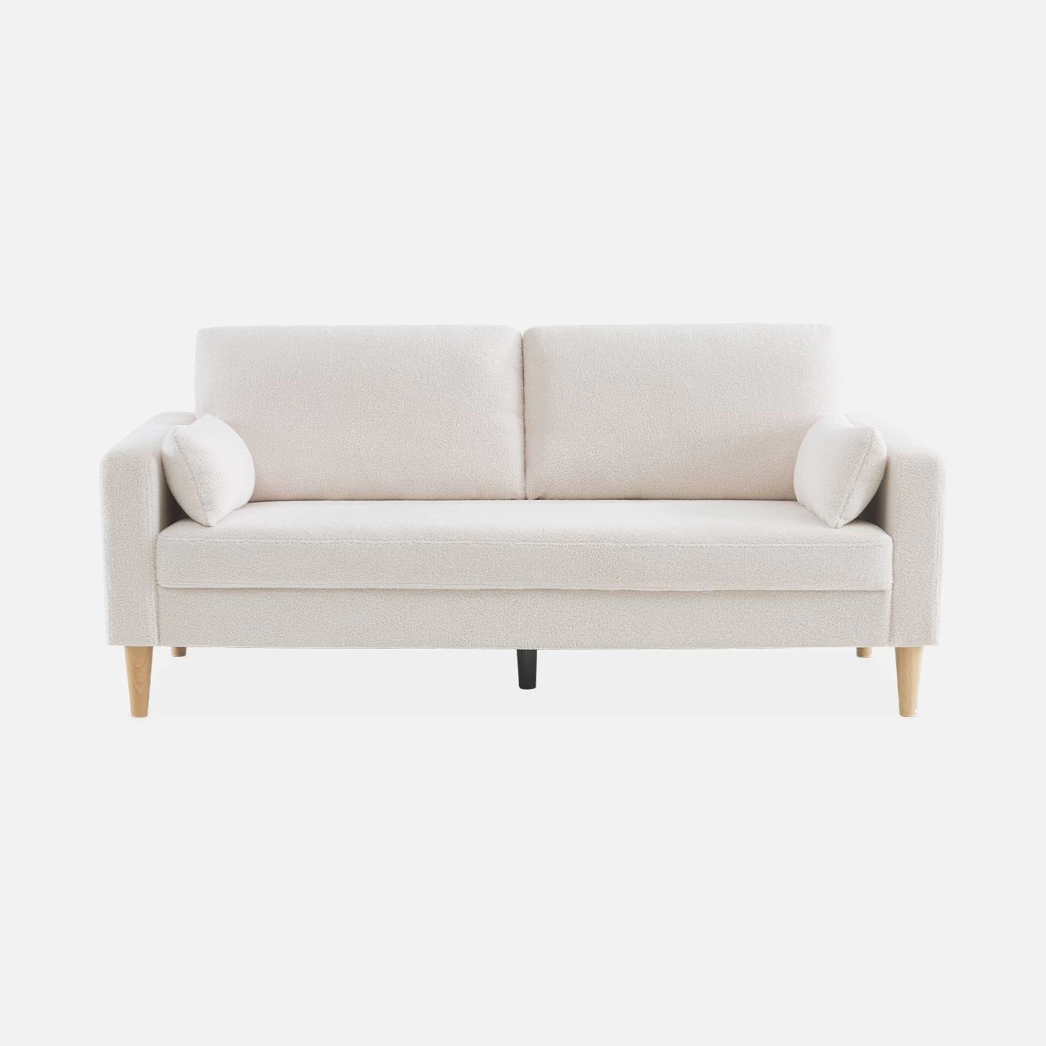 Canapé 3 Places Tissu Bouclette, Pieds Bois 6 Canapé 3 Places Tissu Bouclette, Pieds Bois – Image 6