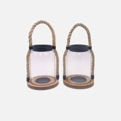 Lanterne En Verre, Anse En Corde Intérieur/extérieur (lot De 2)