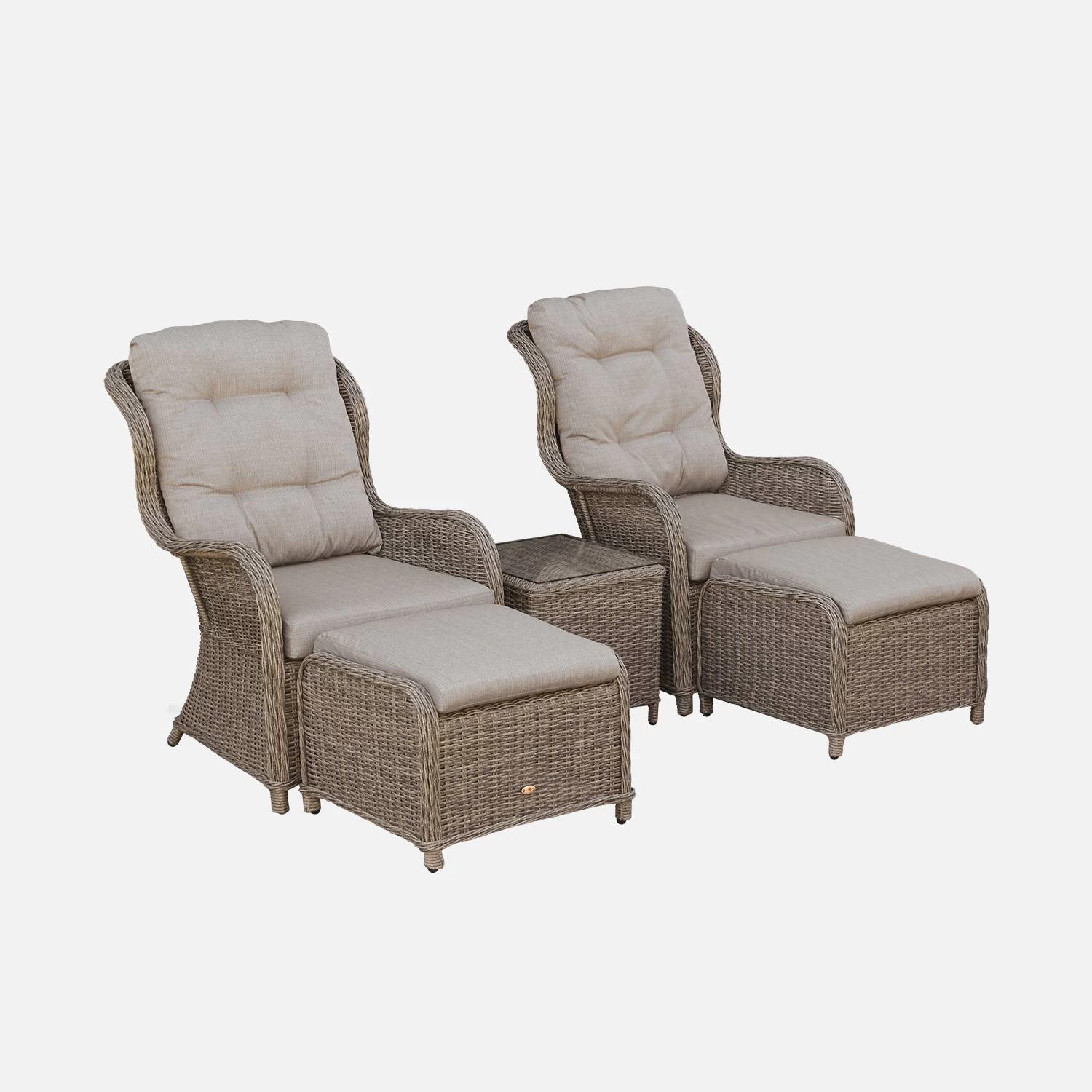 Fauteuil De Jardin Avec Repose Pieds Résine Tressée Ronde (lot De 2) 3 Fauteuil De Jardin Avec Repose Pieds Résine Tressée Ronde (lot De 2) – Image 3