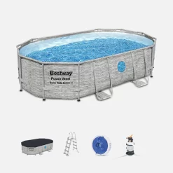 Piscine Hors Sol Tubulaire Ovale Avec Pompe, échelle, Bâche Et Diffuseur 5x3m