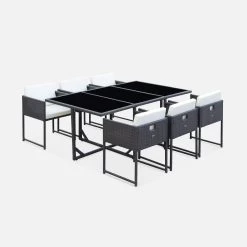 Table De Jardin Encastrable Résine Tressée, 6 Chaises Couleur : Marron -Sweeek WK6CUBEBN 01