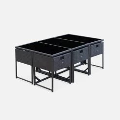 Table De Jardin Encastrable Résine Tressée, 6 Chaises Couleur : Marron -Sweeek WK6CUBEBN 02