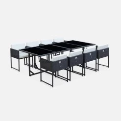 Table De Jardin Encastrable Résine Tressée, 8 Chaises Couleur : Marron -Sweeek WK8CUBEBN 01