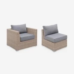 Salon De Jardin Résine Tressée Arrondie 5 Places Couleur : Naturel / Gris Foncé -Sweeek WKVS007NATGY 02