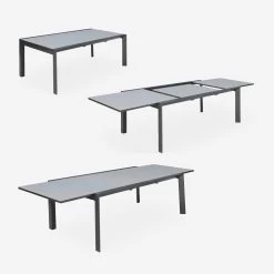 Table De Jardin Extensible Aluminium, 8 Chaises Couleur : Gris Foncé / Gris Taupe -Sweeek XT300R8SANDCO 03