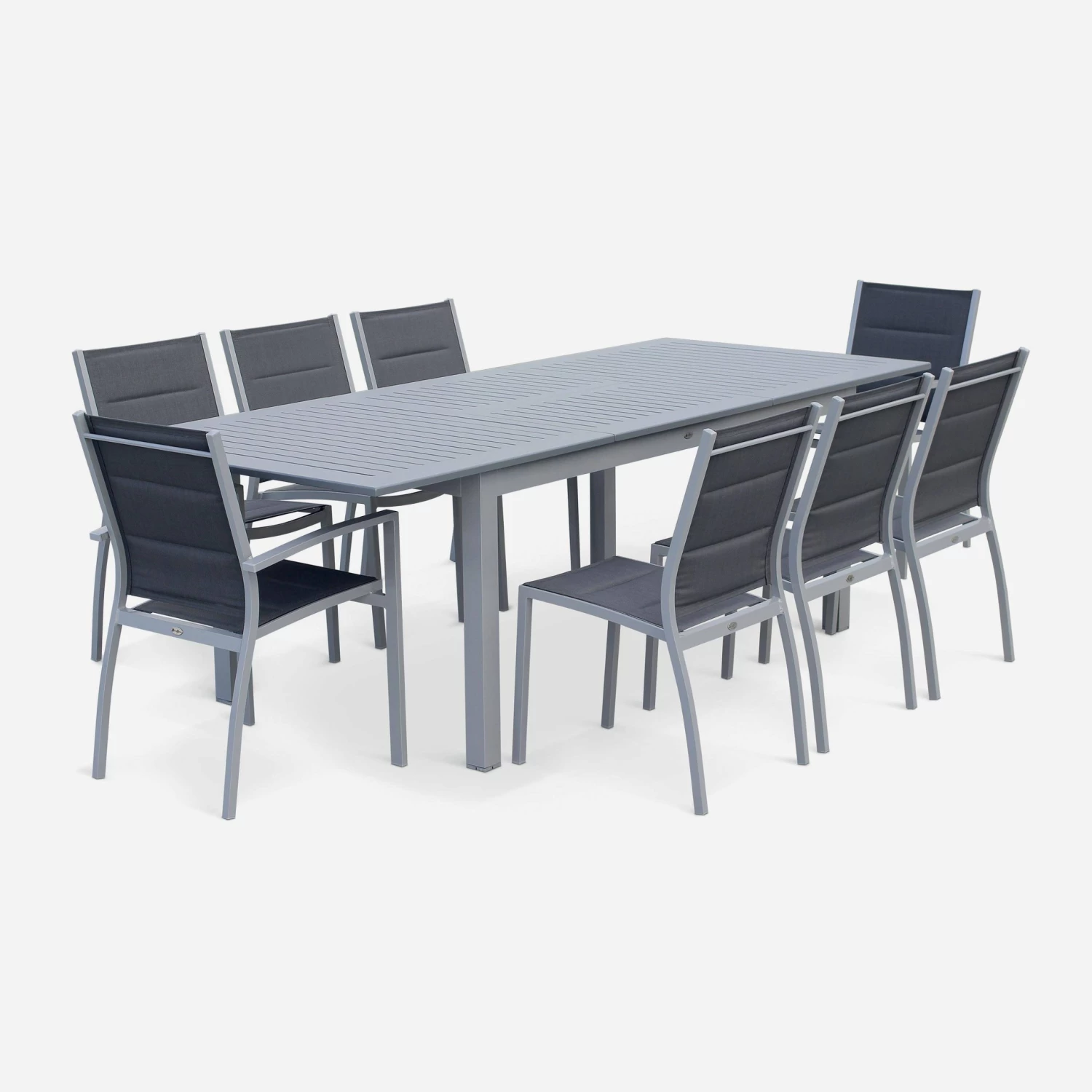 Table De Jardin Extensible Aluminium, 8 Chaises Couleur : Gris / Gris Foncé 2 Table De Jardin Extensible Aluminium, 8 Chaises Couleur : Gris / Gris Foncé – Image 2