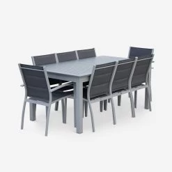 Table De Jardin Extensible Aluminium, 8 Chaises Couleur : Gris / Gris Foncé 9 Table De Jardin Extensible Aluminium, 8 Chaises Couleur : Gris / Gris Foncé -Sweeek XTSAF245R8AT 02