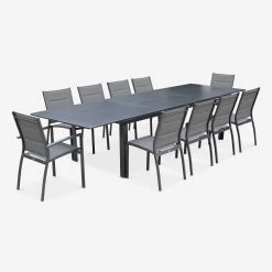 Table De Jardin Extensible Aluminium, 10 Chaises -Sweeek XTSAF335R10CO 01