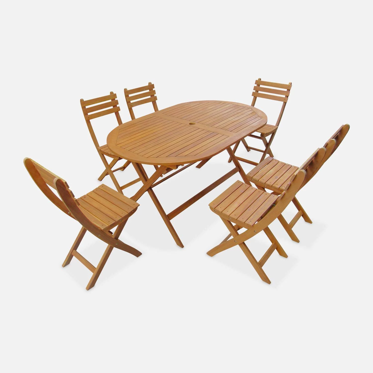 Table De Jardin Pliable Bois Ovale, 6 Chaises 3 Table De Jardin Pliable Bois Ovale, 6 Chaises – Image 3