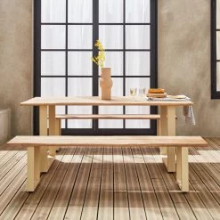 Table De Jardin 6 Places En Bois Avec Bancs Couleur : Ivoire