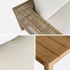 Salon De Jardin Cannage Et Bois 4 Places, Beige Couleur : Teck -Sweeek accan3101bg 069d20186acbec1b5843140b61939463