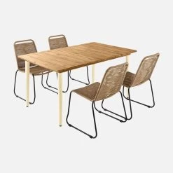 Table De Jardin Bois Et Métal + 4 Chaises En Corde Empilables Couleur : Ivoire / Beige -Sweeek ackd150ivo4rpbg e2349ac926135df94104e39322d423e7
