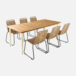 Table De Jardin Bois Et Métal + 6 Chaises En Corde Empilables Couleur : Ivoire / Beige -Sweeek ackd200ivo6rpbg 632009e788cf1abb65af6e8a056aeaa1