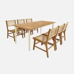 Table De Jardin Bois Et Métal + 6 Chaises En Cannage Et Bois Couleur : Ivoire -Sweeek ackd200r6civo 0ec20c1e3f4d40e2135a042e16eefca9