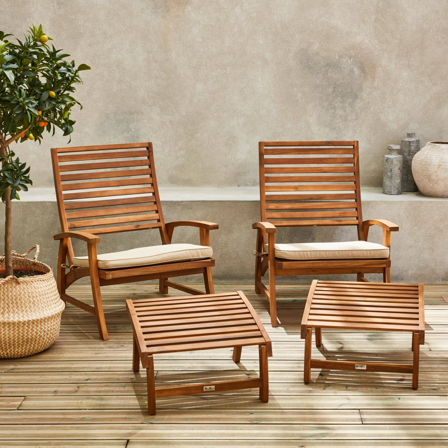 Chaise Avec Repose-pied Bois (lot De 2) 2 Chaise Avec Repose-pied Bois (lot De 2) – Image 2