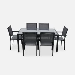 Table De Jardin Aluminium Et Textilène, 6 Chaises Empilables Couleur : Anthracite / Gris 11 Table De Jardin Aluminium Et Textilène, 6 Chaises Empilables Couleur : Anthracite / Gris -Sweeek af150r6at a082680ce0cc2b70ce6a07109c40df0d