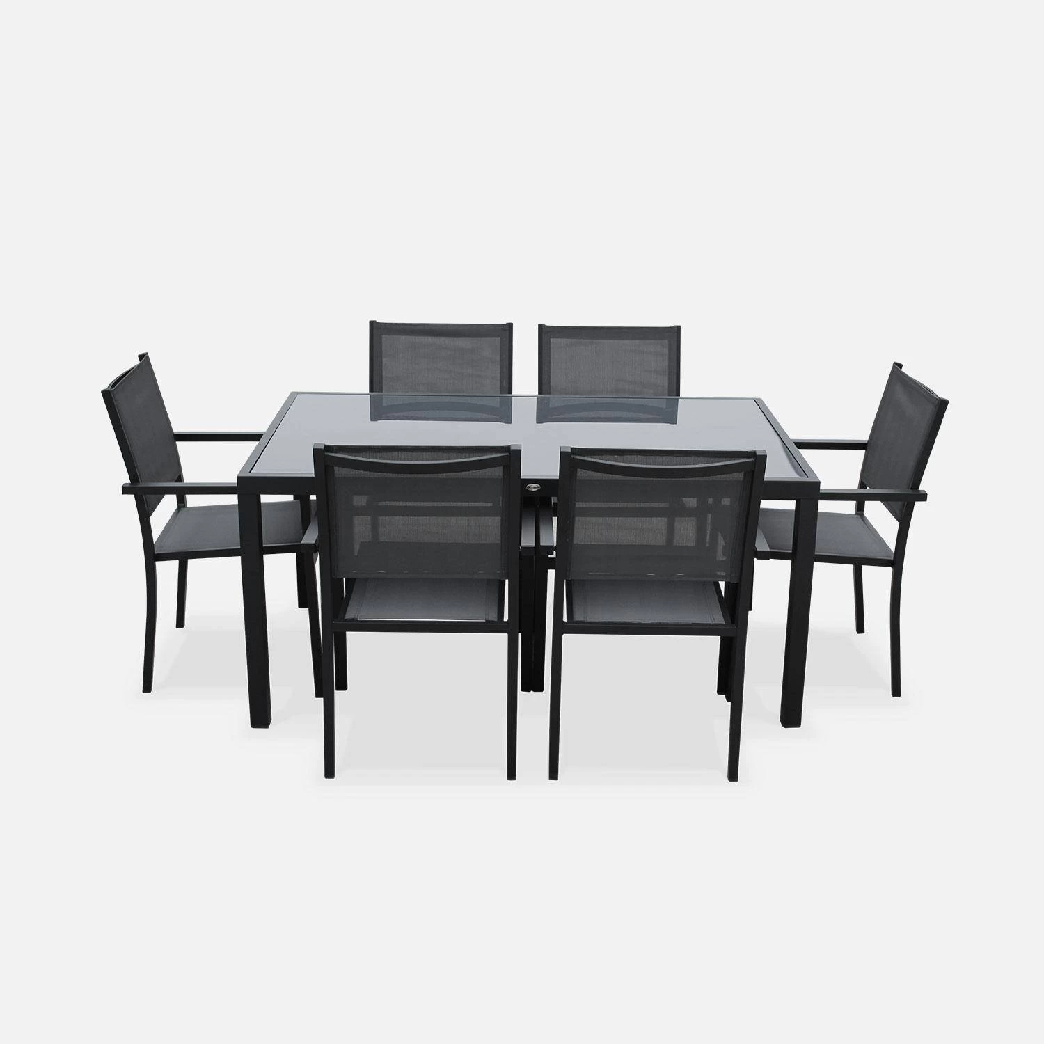 Table De Jardin Aluminium Et Textilène, 6 Chaises Empilables Couleur : Anthracite / Gris 4 Table De Jardin Aluminium Et Textilène, 6 Chaises Empilables Couleur : Anthracite / Gris – Image 4