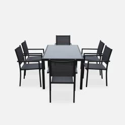 Table De Jardin Aluminium Et Textilène, 6 Chaises Empilables Couleur : Anthracite / Gris 10 Table De Jardin Aluminium Et Textilène, 6 Chaises Empilables Couleur : Anthracite / Gris -Sweeek af150r6at f6e2f1c5f9e33d770cfad25e0ebef64c