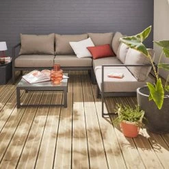 Salon De Jardin D'angle Aluminium 5 Places Couleur : Anthracite / Taupe