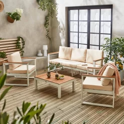 Salon De Jardin Bois Et Aluminium 5 Places Couleur : Beige