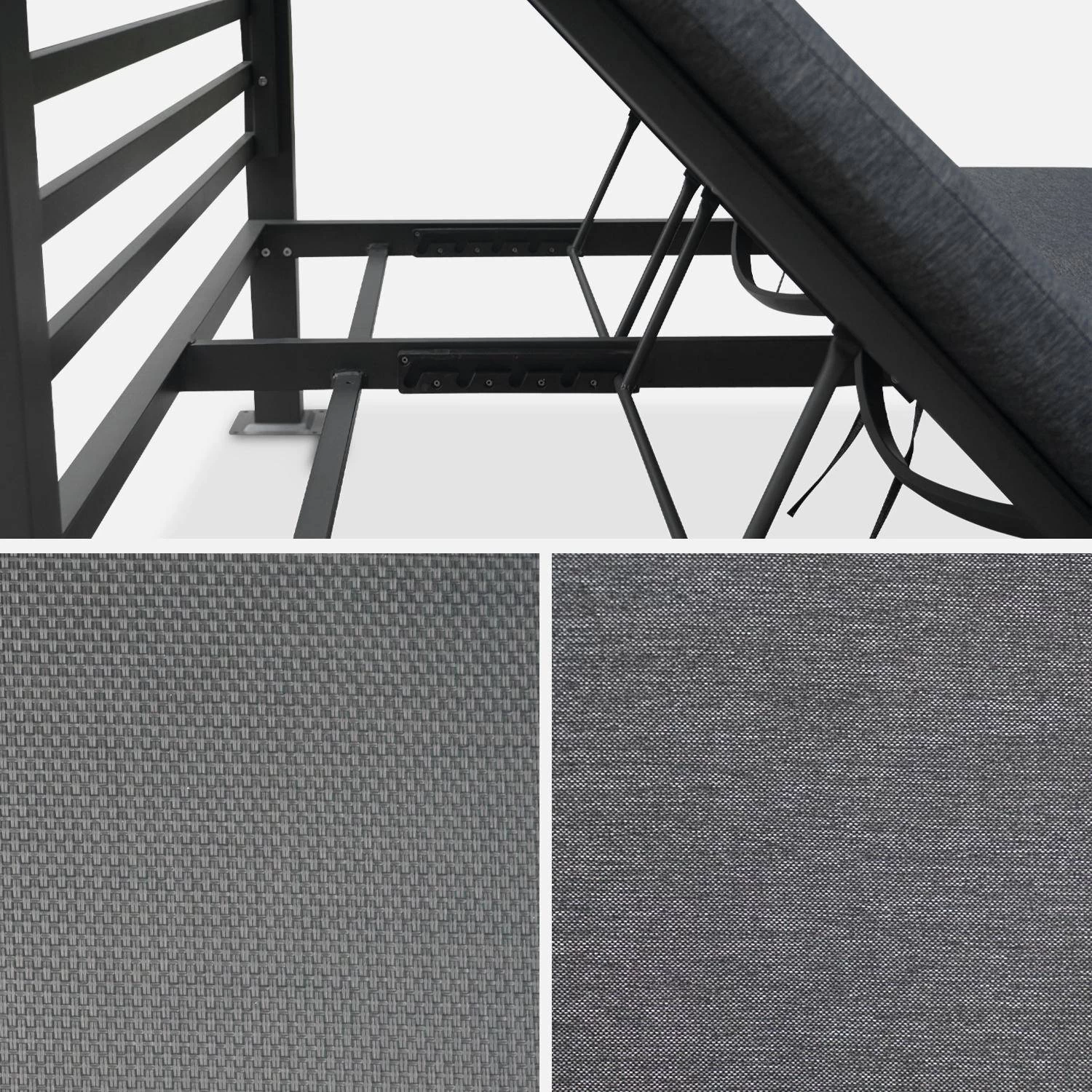 Lit De Jardin Aluminium, 2 Matelas Inclinables, Toit Avec Panneaux Amovibles Couleur : Anthracite / Anthracite 7 Lit De Jardin Aluminium, 2 Matelas Inclinables, Toit Avec Panneaux Amovibles Couleur : Anthracite / Anthracite – Image 7