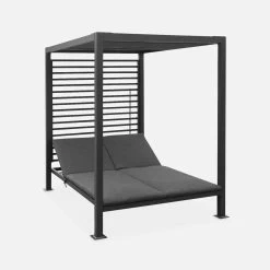 Lit De Jardin Aluminium, 2 Matelas Inclinables, Toit Avec Panneaux Amovibles Couleur : Anthracite / Anthracite 9 Lit De Jardin Aluminium, 2 Matelas Inclinables, Toit Avec Panneaux Amovibles Couleur : Anthracite / Anthracite -Sweeek afsunbedat 8908909e4478a6681a34cccdb4fa1e34