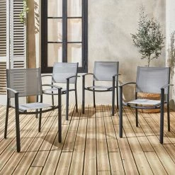 Fauteuil De Jardin Empilables Aluminium Et Textilène (lot De 4) Couleur : Gris Clair