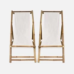 Lot De 2 Chiliennes Bambou , Toile Naturelle Pliable, Multi Positions 10 Lot De 2 Chiliennes Bambou , Toile Naturelle Pliable, Multi Positions -Sweeek bambchilx2nat 3b2e89b311be4c41a72f5150f3d98aef