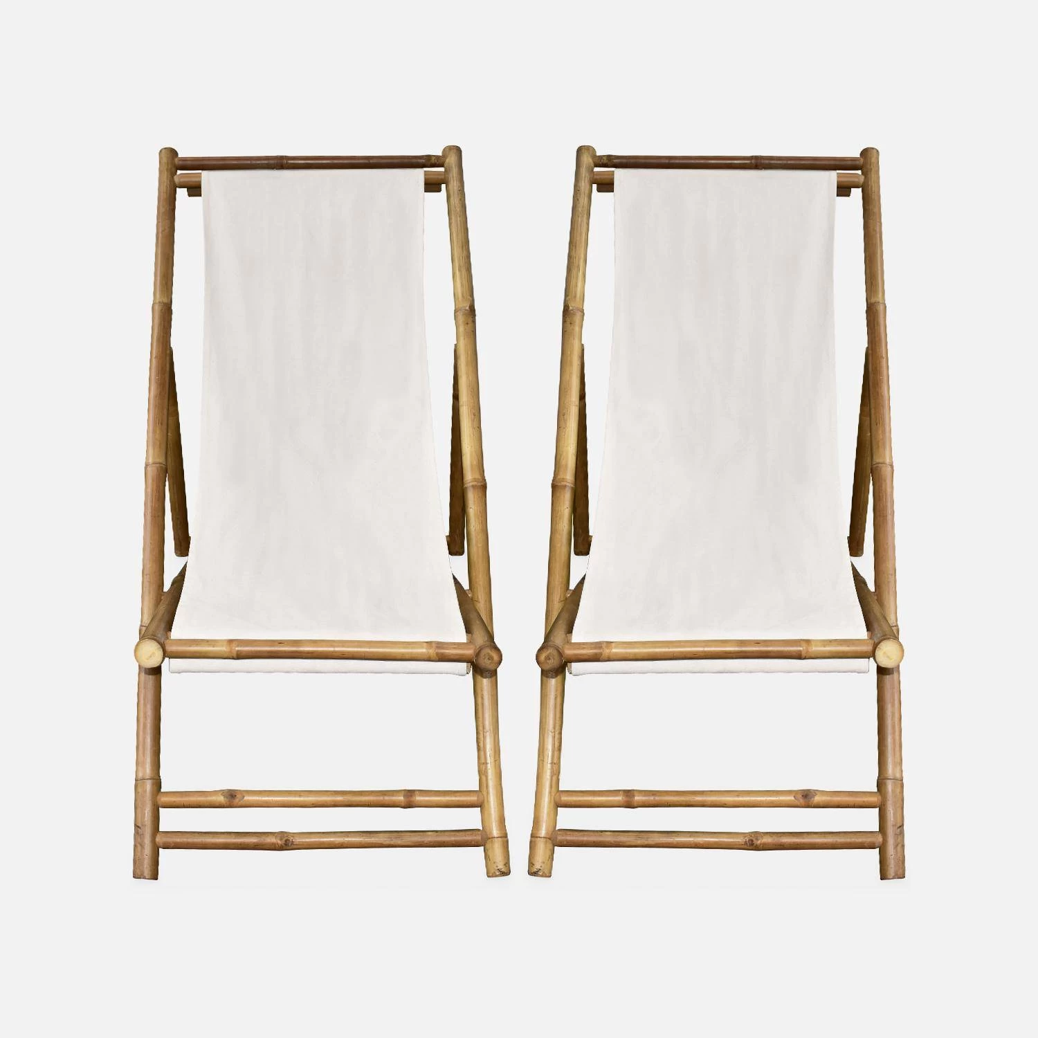 Lot De 2 Chiliennes Bambou , Toile Naturelle Pliable, Multi Positions 4 Lot De 2 Chiliennes Bambou , Toile Naturelle Pliable, Multi Positions – Image 4