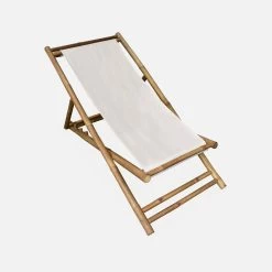 Lot De 2 Chiliennes Bambou , Toile Naturelle Pliable, Multi Positions 11 Lot De 2 Chiliennes Bambou , Toile Naturelle Pliable, Multi Positions -Sweeek bambchilx2nat a5cdda58644d9c61002de964a76e1693