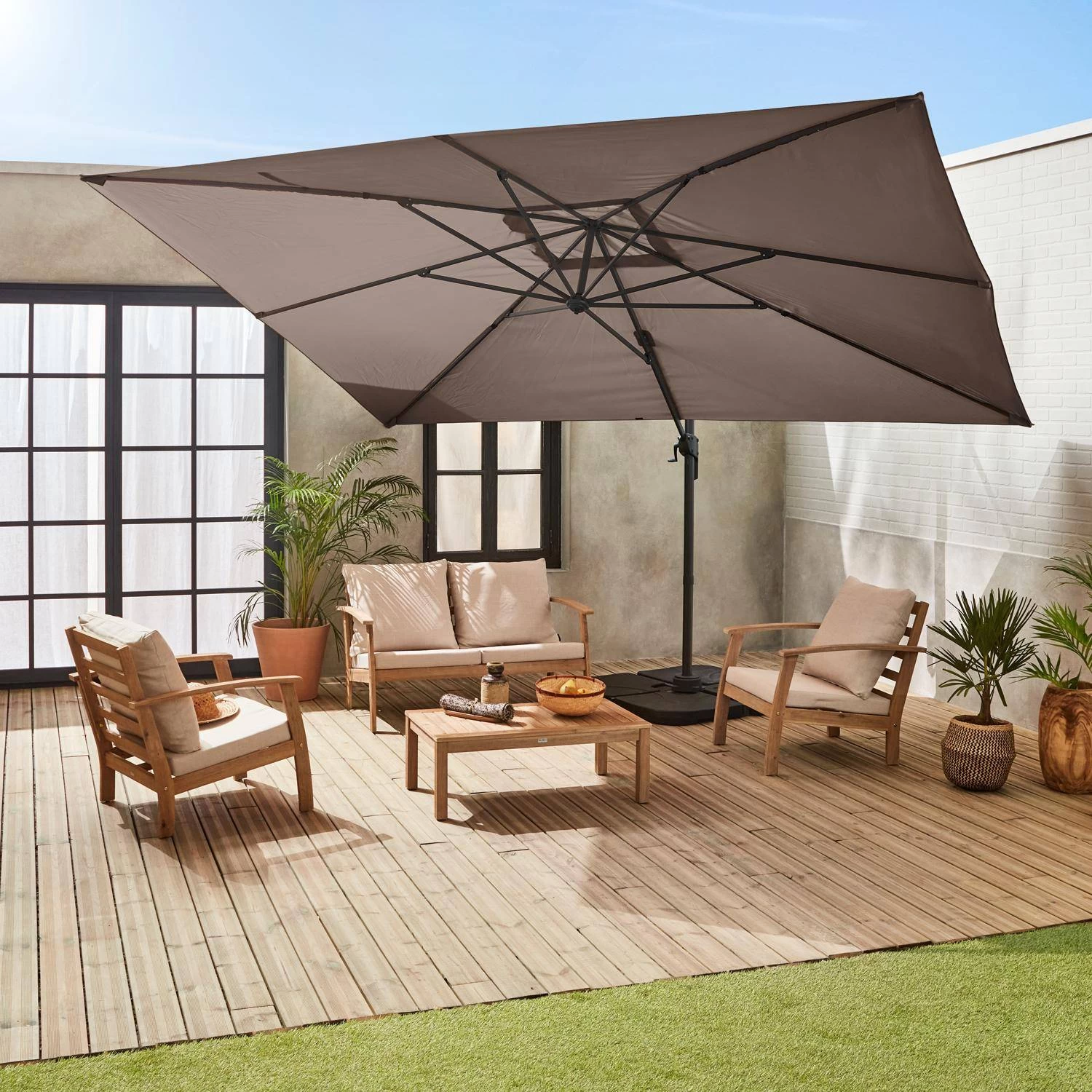 Parasol Déporté Rectangulaire 3x4m Couleur : Taupe 2 Parasol Déporté Rectangulaire 3x4m Couleur : Taupe – Image 2