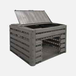 Composteur De Jardin Noir, Plastique Recyclé, Double Ouverture, Modulable, 400L