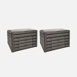 Lot De 2 Composteurs De Jardin Noirs, Plastique Recyclé, Double Ouverture, 400L