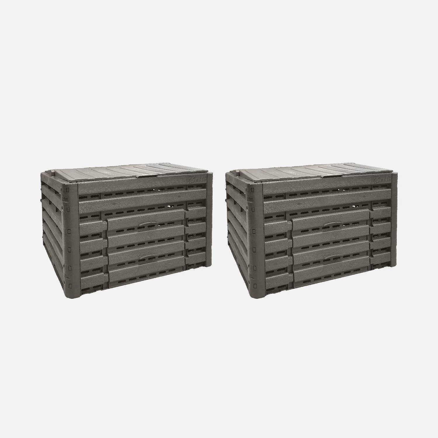 Lot De 2 Composteurs De Jardin Noirs, Plastique Recyclé, Double Ouverture, 400L 1 Lot De 2 Composteurs De Jardin Noirs, Plastique Recyclé, Double Ouverture, 400L