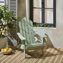 Fauteuil De Jardin Pliable Bois Couleur : Vert De Gris