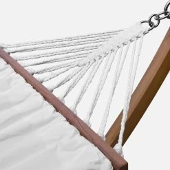 Hamac Sur Pieds En Bois, Toile En Coton Couleur : Blanc -Sweeek echammocknat 4f71a4a1b698750967ba6b98f63cdaa5